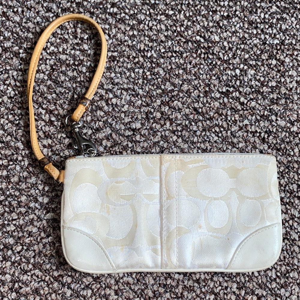 Coach Cream Wristlet with Tan Strap